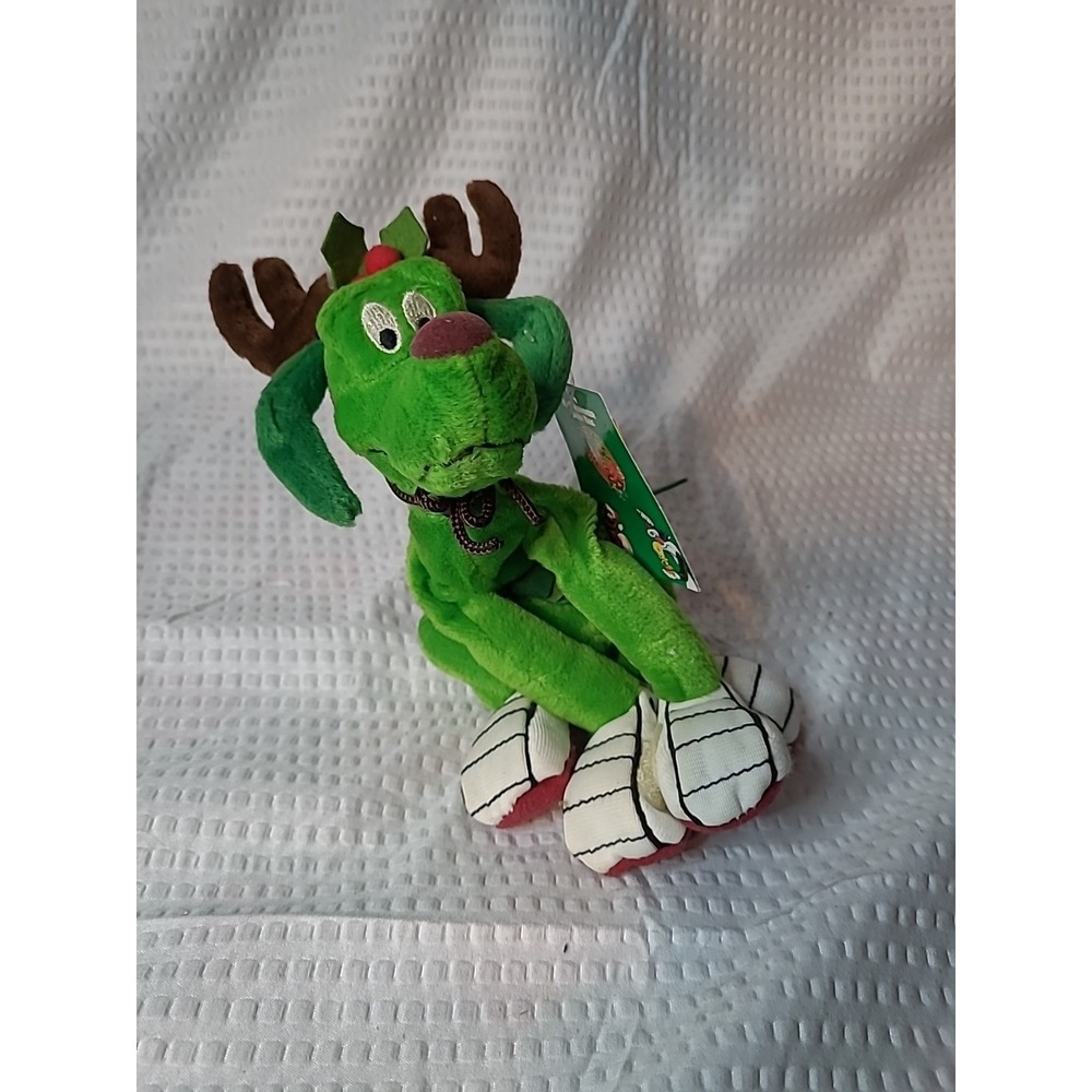 WB Looney Tunes Marvin Martian K-9 GREEN DOG AS REINDEER 7" Bean Bag Animal NEW
